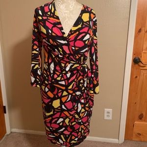 Anne Klein faux wrap dress- fun geometric print